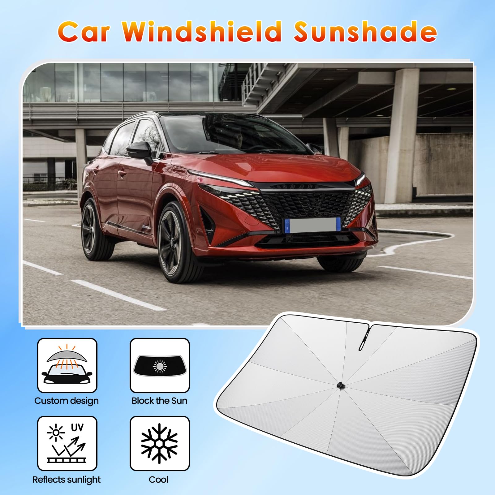 [2026 Actualización] BSTW Compatible con Nissan Qashqai (III) J12 2022-2026 Parasol para Parabrisas, Parasol Plegable Automático Diseño con Cordón, Protector Solar y Protección UV Qashqai Accesorios