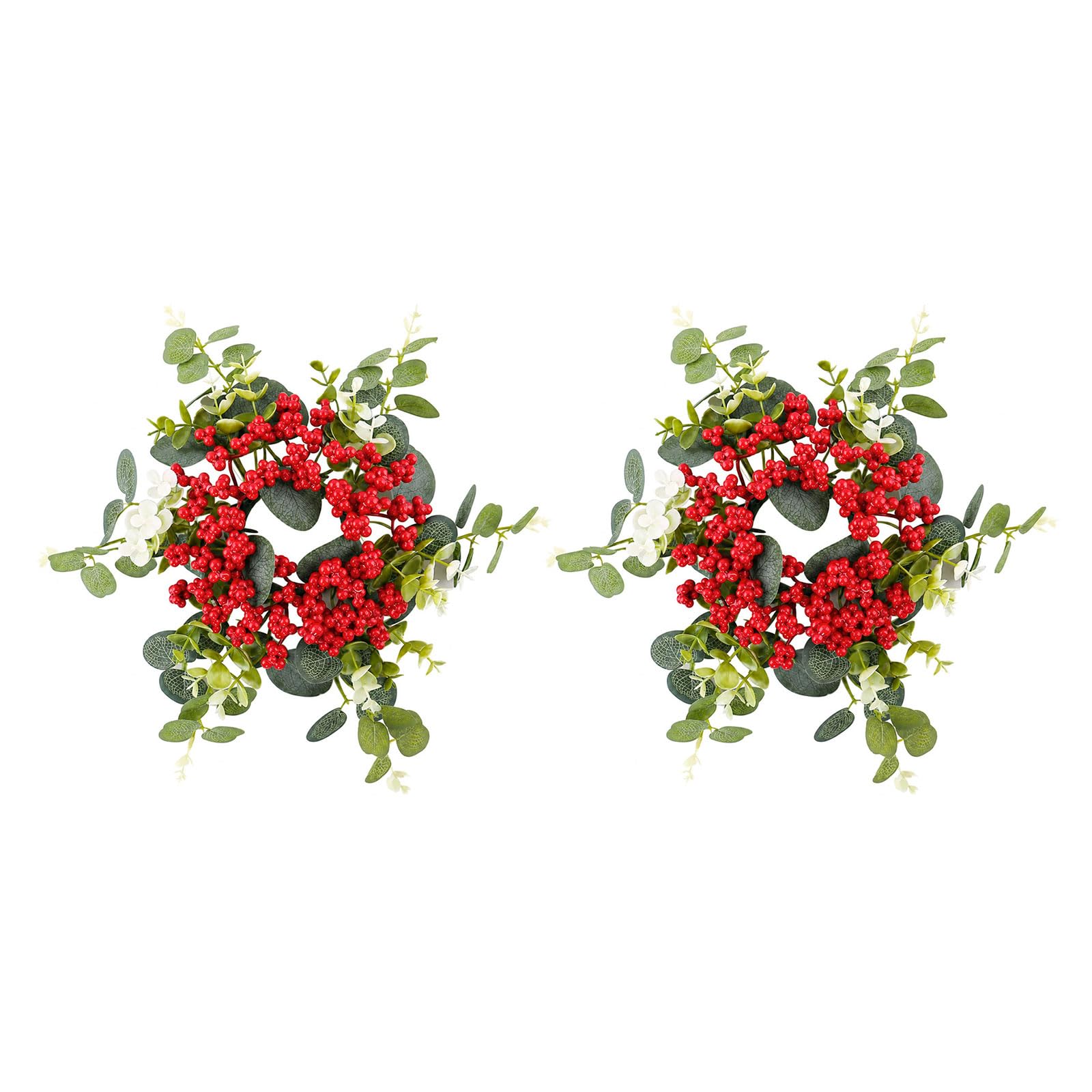 APGLSXY Christmas Rings Red Artificial Berries Rings with Eucalypt Minis Christmas Wreath for Pillar for Wedding Table Centerpieces