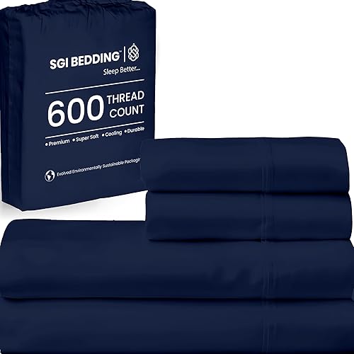 SGI bedding Juego de sábanas de 600 hilos de 4 piezas, 100% algodón egipcio, tamaño individual, sábanas de lujo de 15 pulgadas de profundidad,