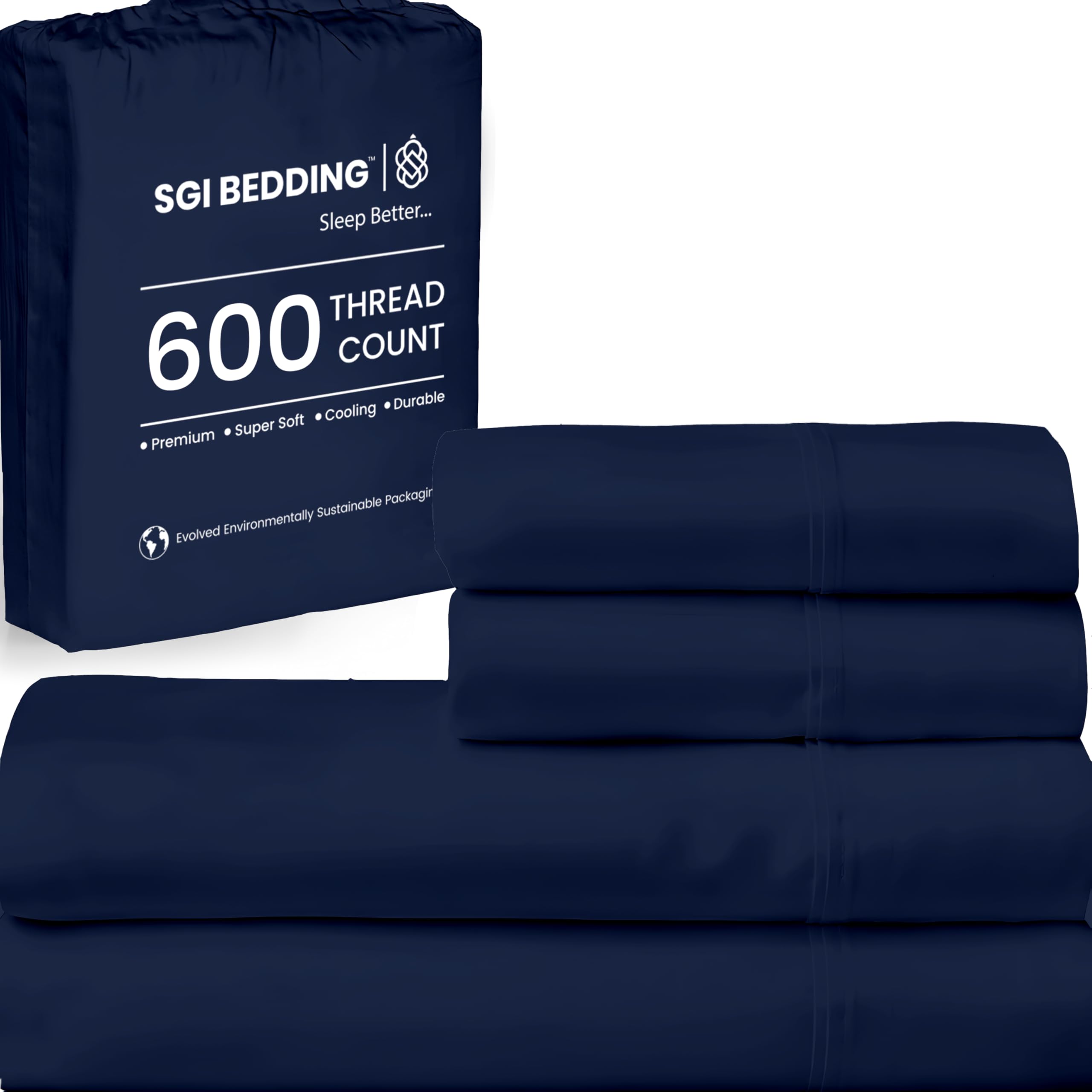 SGI bedding 600 Thread Count 4 Piece 100% Egyptian Cotton Twin Size Sheets Set, 15