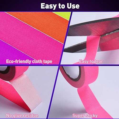 Miniatura 5 de Cinta que brilla en la oscuridad, cinta fluorescente de neón de luz negra UV en luz negra