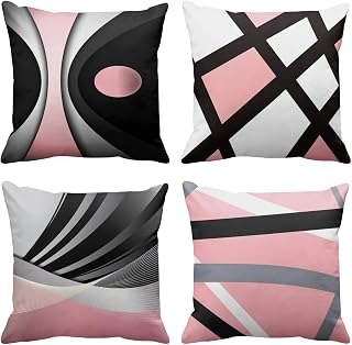 Emvency Throw Pillow Covers Set of 4, 18 x 18 Inch, Bold Stripes Pink