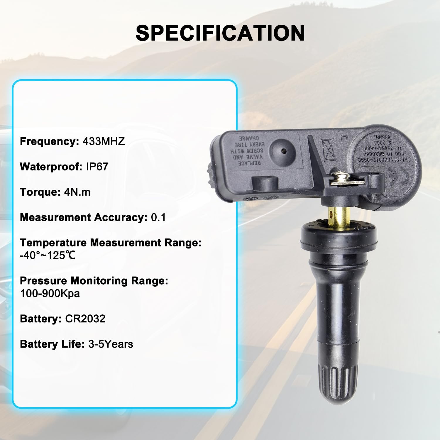 433Mhz Pre-Programmed Car Tire Pressure Monitoring Sensors, TPMS Sensors Set of 4 Compatible with Ford F150 F250 F350 Super Duty Fusion 68293199AA