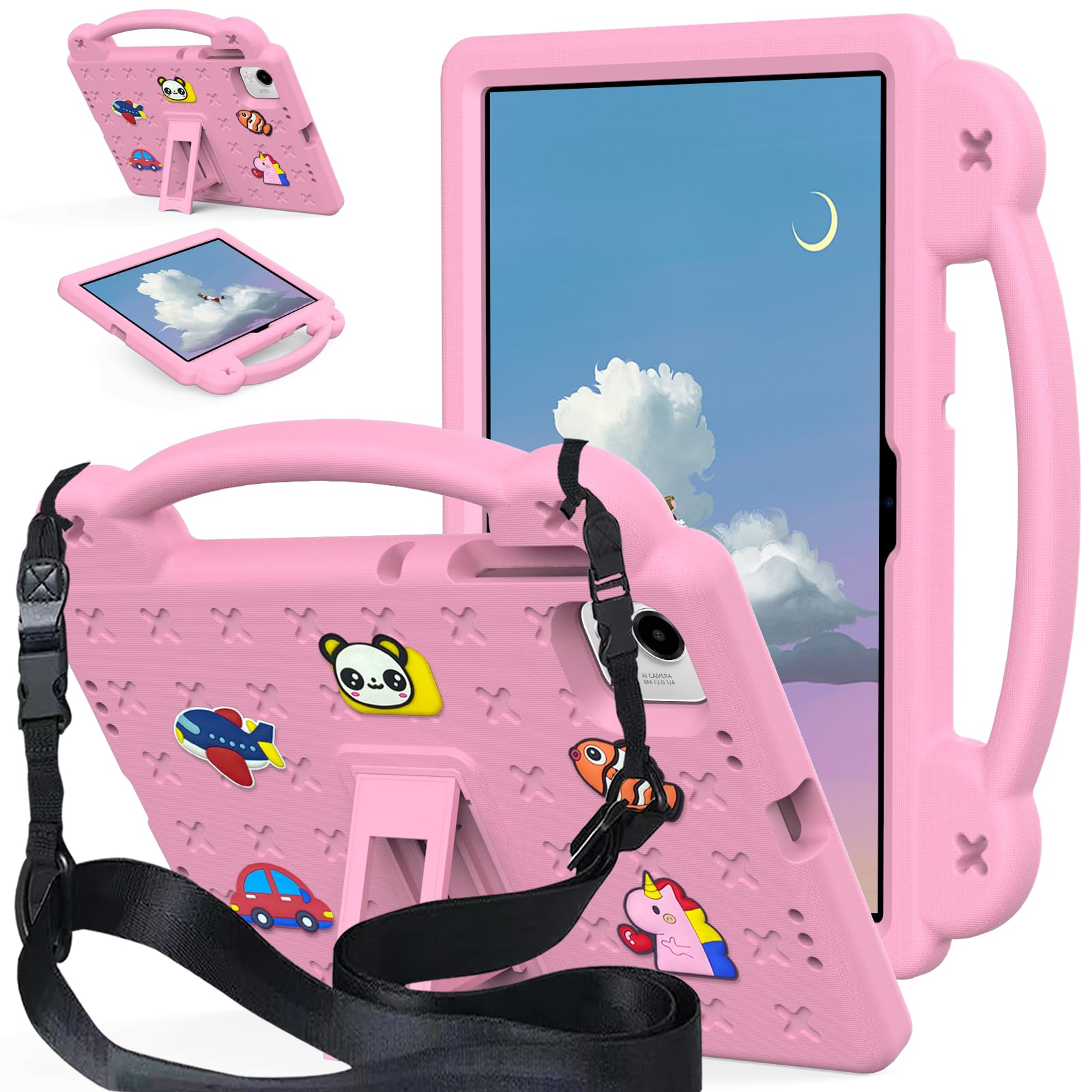 AKABEILA Funda para tablet Honor Pad X9a 2025 de 11.5 pulgadas, apta para niños, universal, ligera, a prueba de golpes, con correa para el hombro y asa de soporte, color rosa