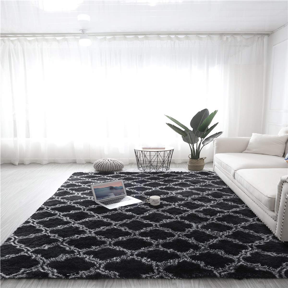 Tinyboy-hbq Alfombras Salon Grandes Alfombra Rectángulo Shaggy para Salón habitación de los Niños Dormitorio Modernas Alfombra Pelo Adecuado para Salón Dormitorio(Negro, 160 * 200cm)