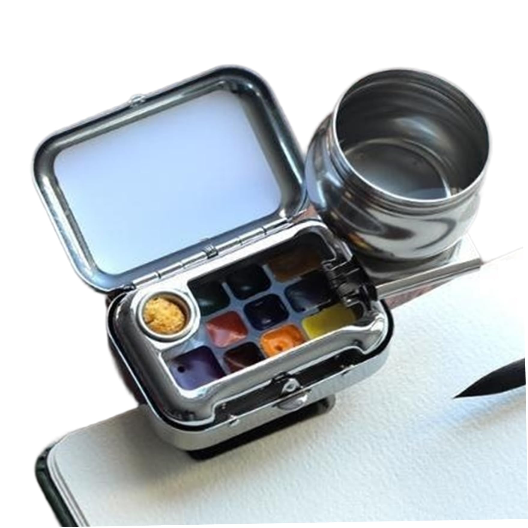 Travel Watercolor Palette, Travel Water Color Paint Set, 10 Grids Empty Mini Watercolor Palette with Magnetic Clip and Pen Washer Jug, Portable Set, Water Color Paint