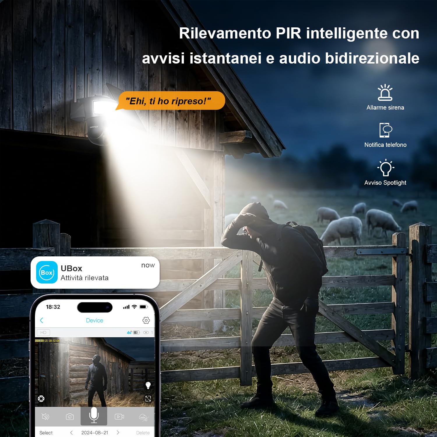 4G LTE Telecamera con SIM da Esterno Senza Fili, Visione Notturna a Colori