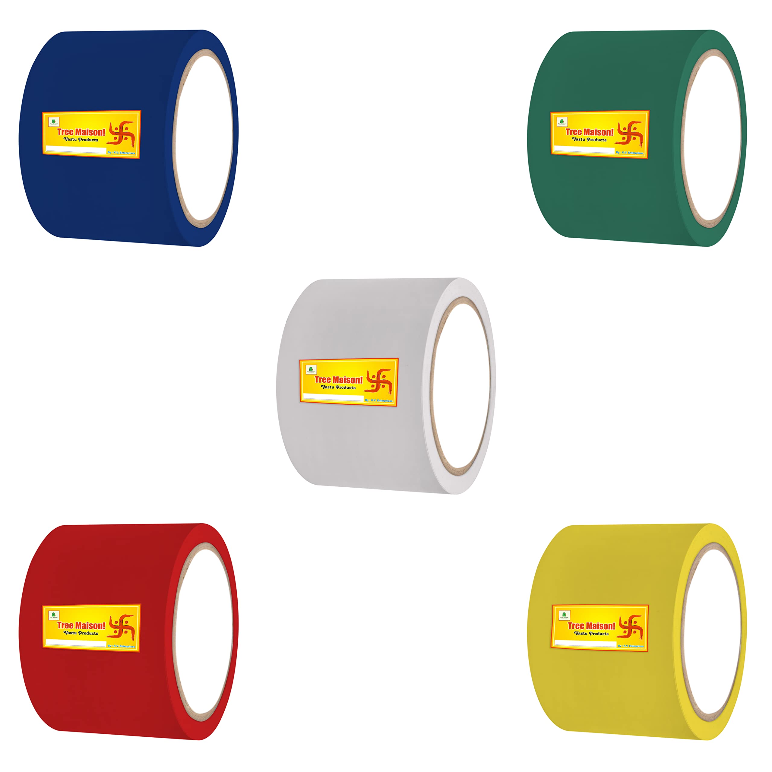 TREEMAISON Vastu Color Tapes, Vastu Tape Home Remedy (3Inch,20 Meter Approx) Pack-5