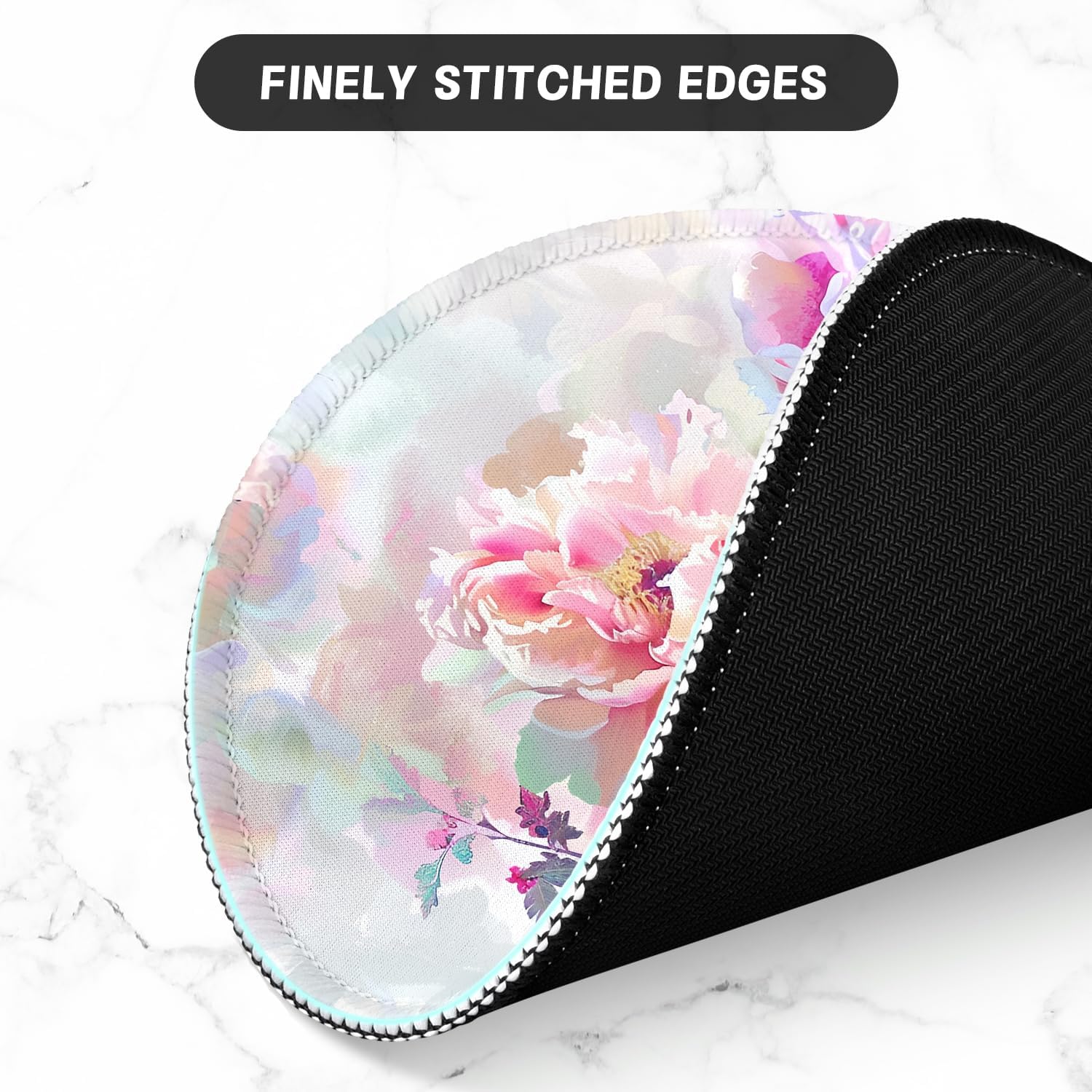 ITNRSIIET Round Mouse Pad with Stitched Edge Premium-Textured Waterproof Non-Slip Rubber Base Desktop Protection Mat Diameter 8.7 inches, Beautiful Flowers image 4