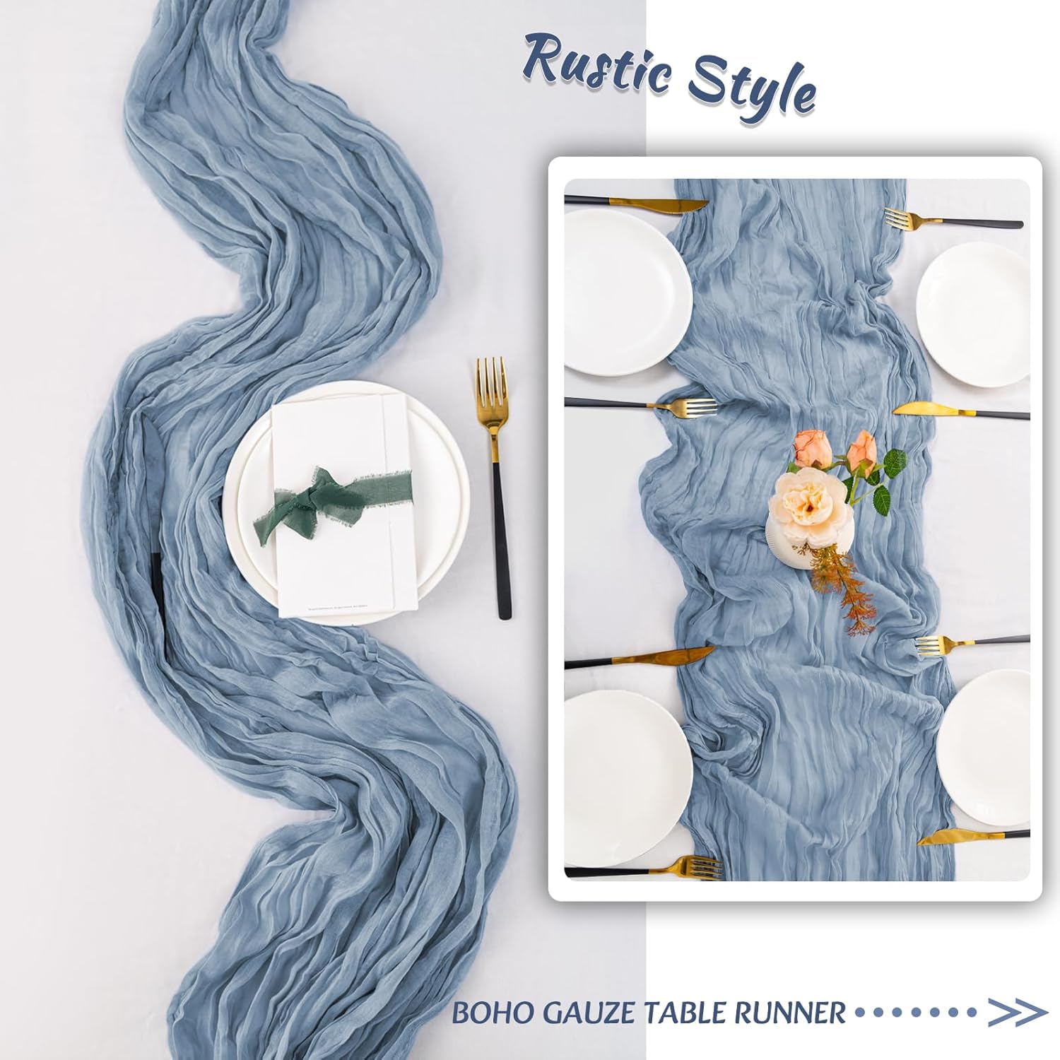 Dusty Blue Cheesecloth Table Runner 8 Pack,21x120 Inch Spring Easter Gauze Table Runner-Rustic Cheese Cloth Runners for Wedding,Bridal & Baby Shower,Birthday Party,Farmhouse & Holiday Table Decor