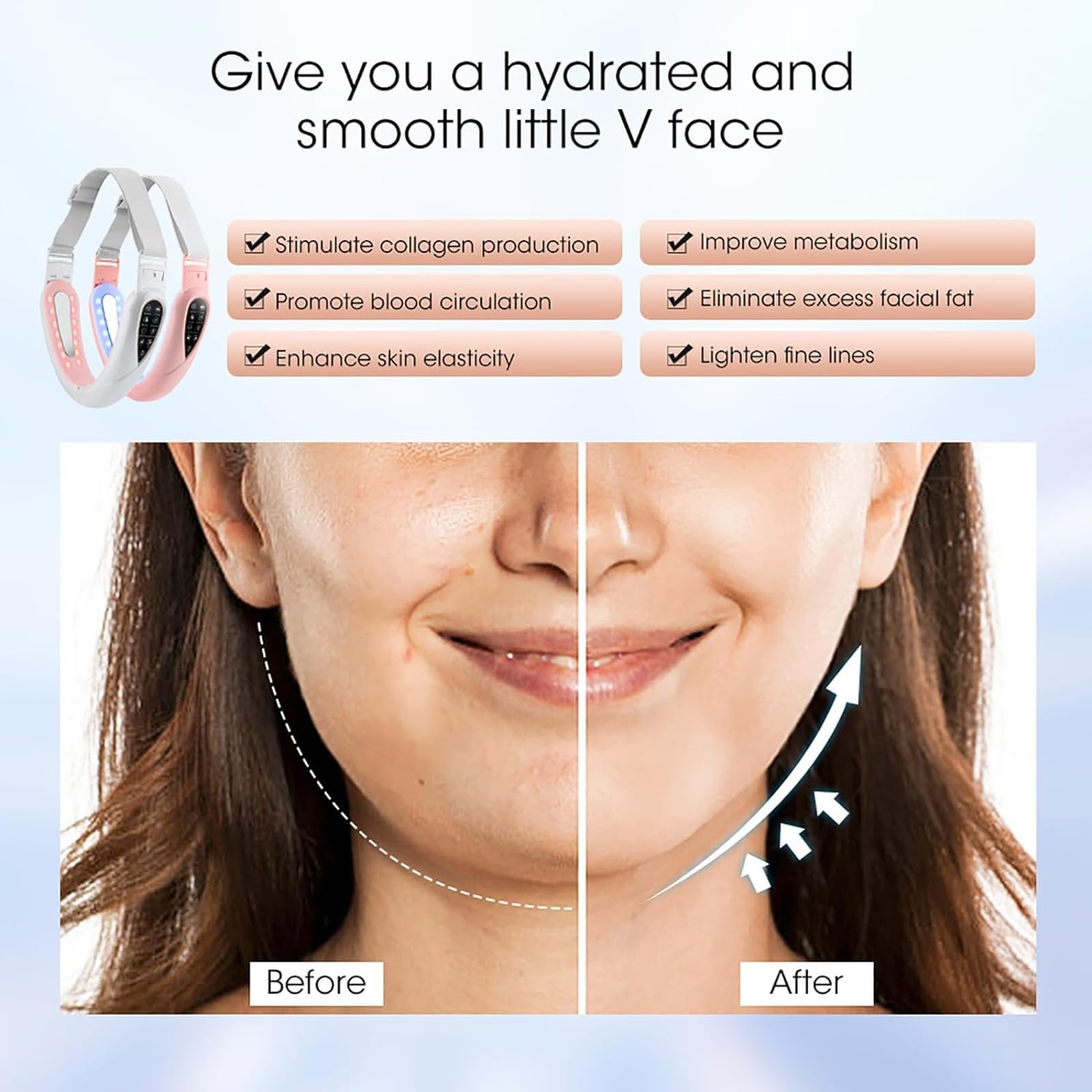 Doppio Chin Reducer Machine, V Line Face Lift Massager, Electric Face Lifting Device with 5 larghe mode and 15 Levels of Intensity Adjustment, for Lifting Saggy Skin& Shaping Double Chin