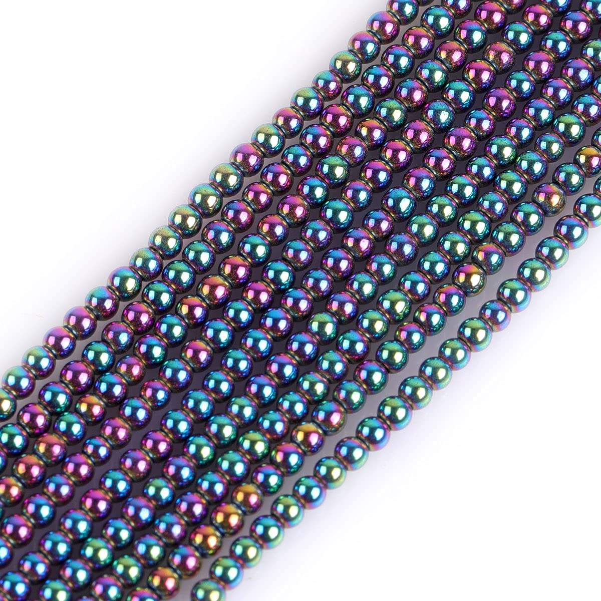 GEM-Inside Natural 2mm Non-Magnetic Multicolor Metallic Coated Hematite Round Gemstone Semi Precious Loose Beads for Jewellery Making 15''