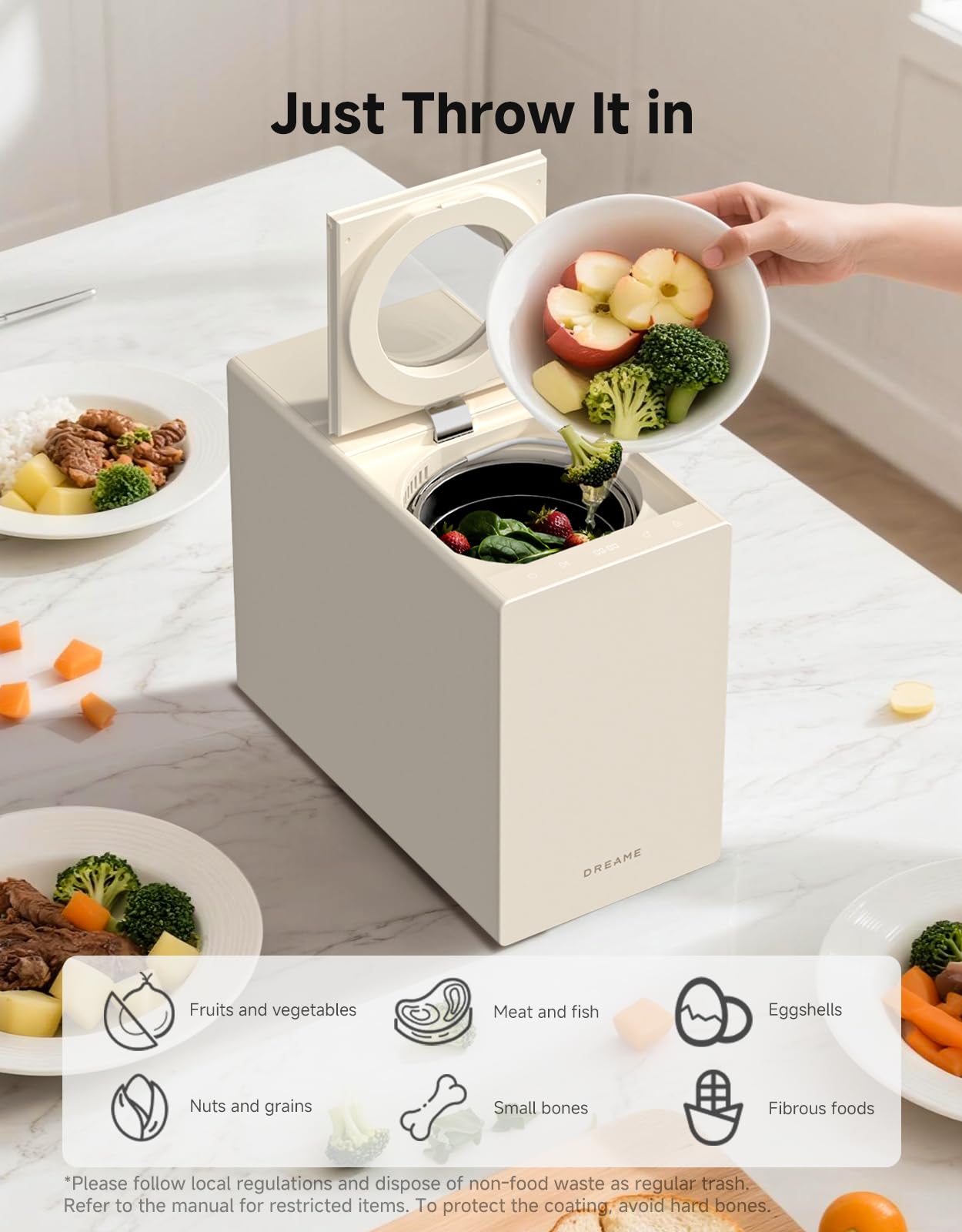 Dreame Compostador eléctrico para cocina, control inteligente de limpieza automática de alta temperatura, sin olor, sistema Trion de triple hoja, filtro de carbono lavable, silencioso de 27 dB