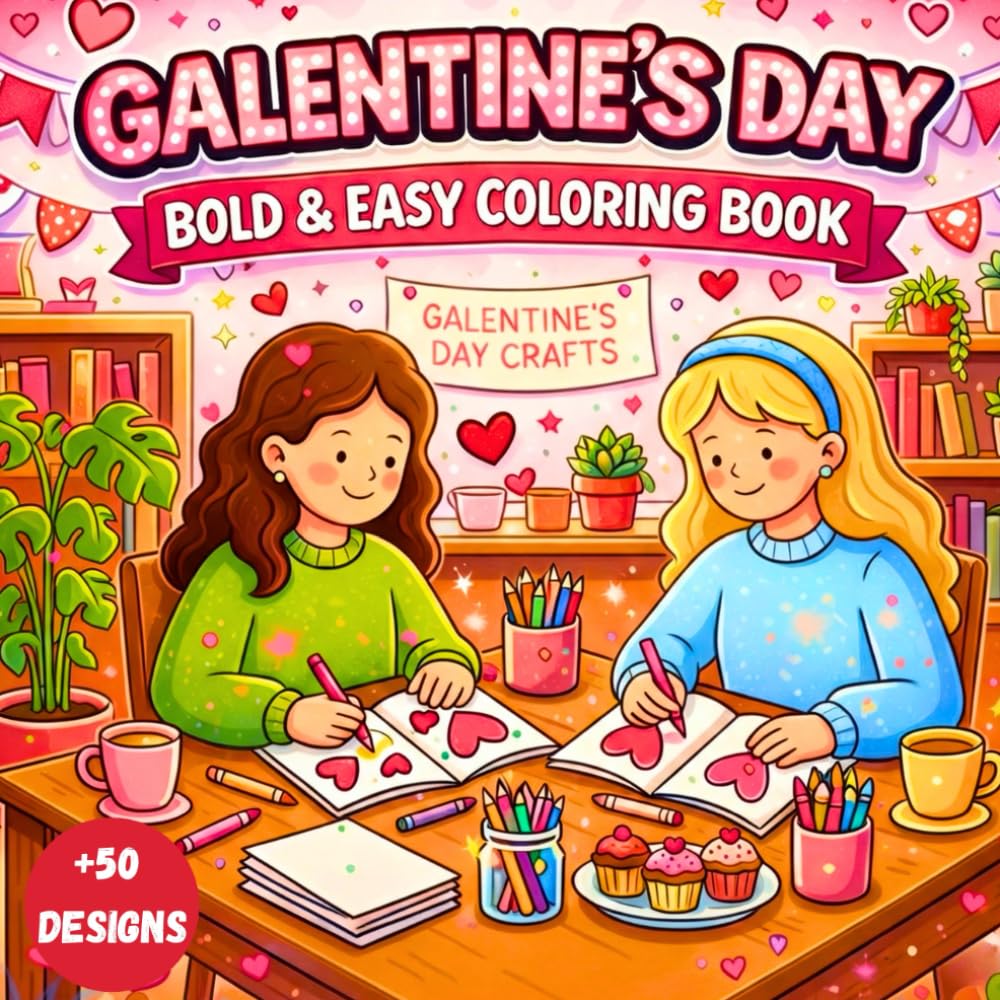 Galentine’s Day: Best Friends, Cozy Moments & Cute Designs – A Relaxing Coloring Book for Adults & Teens