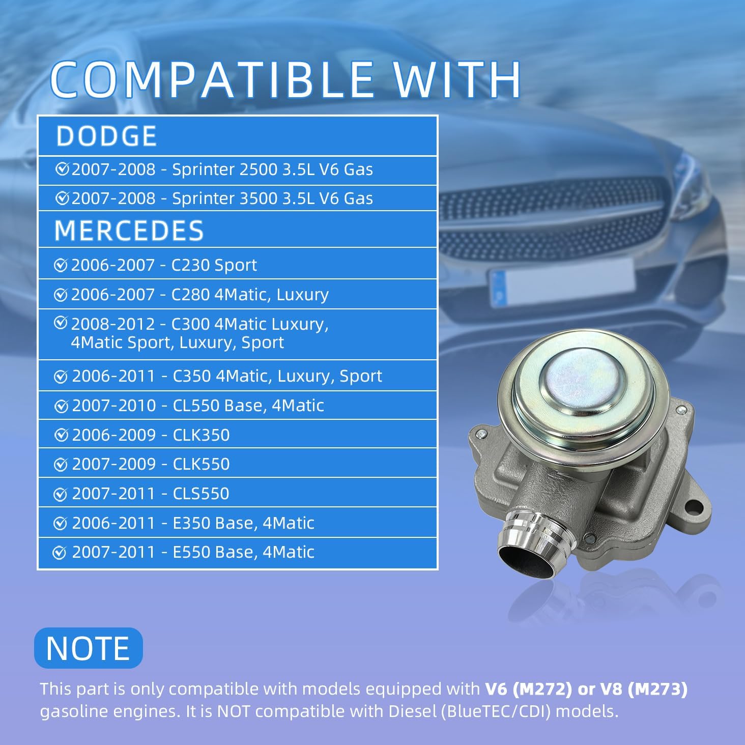 A0021407460 Right Left Secondary Air Injection Check Valve Compatible with 2005-2015 Mercedes-Benz C280 C300 C350 E350 E550 G550 S400 S550 Dodge Sprinter 2500 3500 Replace# A0021407560 0021407560
