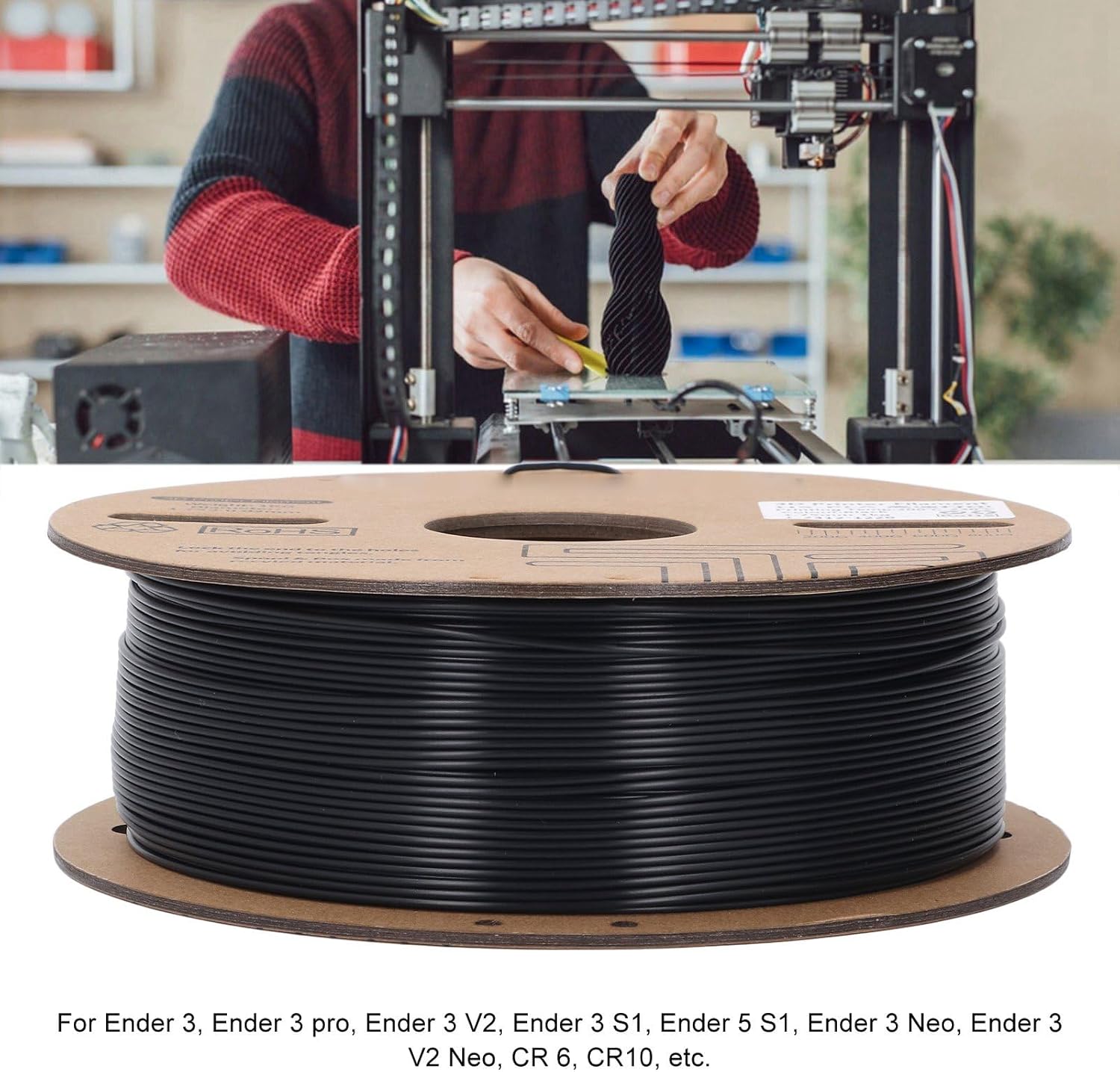 Black PLA Plastic Filament 1KG 175mm., 3D Printer Filament for Speed Printing, PLA Filament with 003mm±. Accuracy, Compatible with Ender 3, Ender 3 Pro, Ender 3, CR10, and More