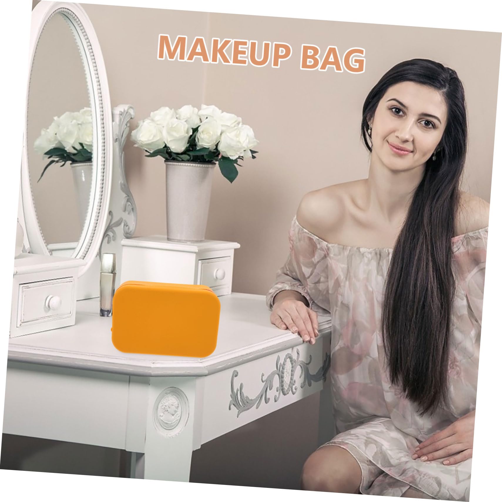 Neceser Naranja Grande Portátil de Maquillaje de Silicona