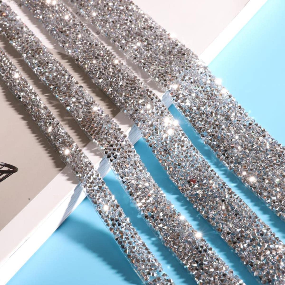 ACiyD Yard Nähen Kristallmotiv Strass Trim Applikator Band mit Strass Applikationen zum Aufbügeln für Kleider-Gold, Breite 1,5 cm (Schwarz Breite 1 cm)