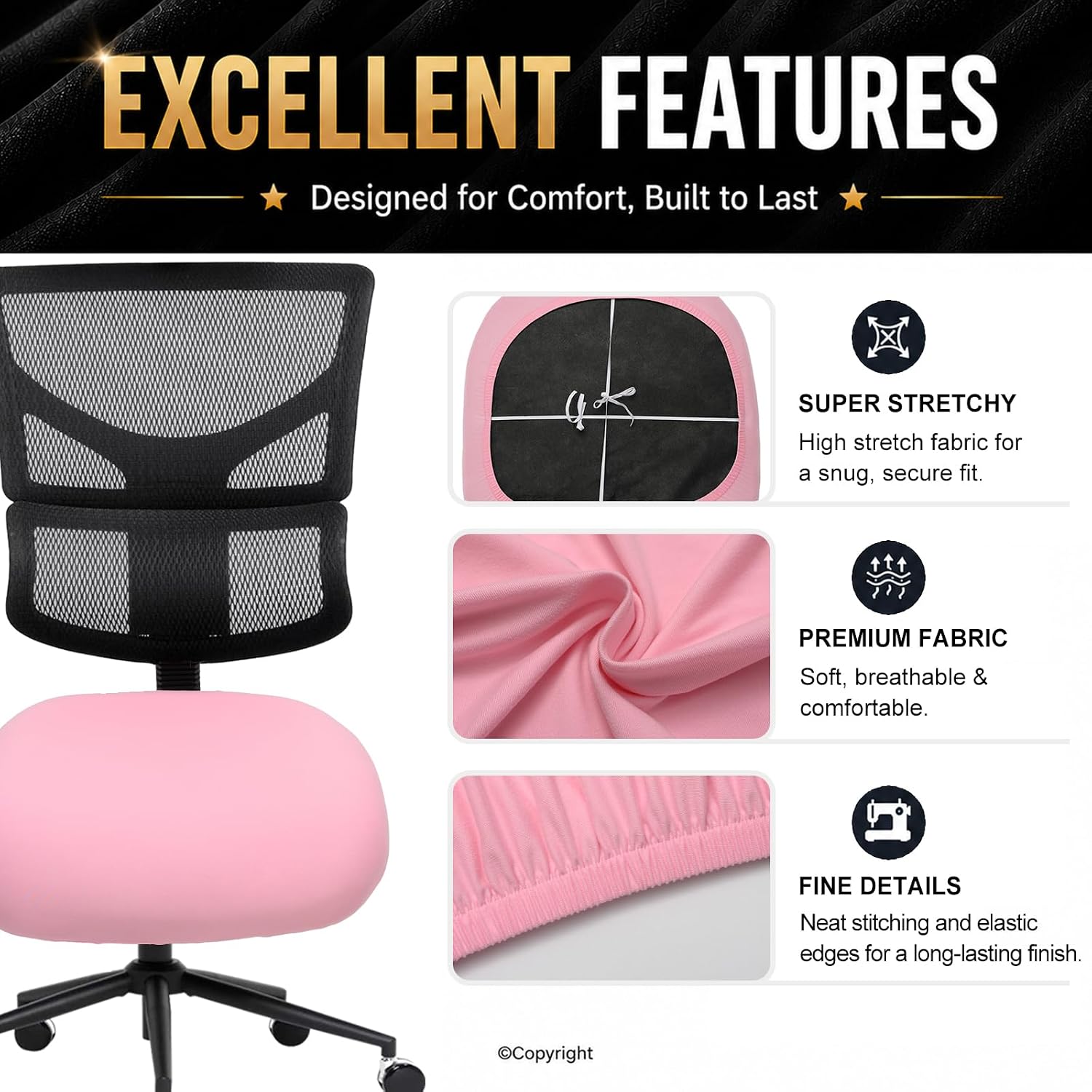 DIVA EN CAMINO DEC Stretchable Desk Office Chair Seat Cushion Covers - Universal Spandex Computer Chair Slipcover - Anti-Scratch Dogs, Cats, Pets Removable Washable Cushion Protectors image 4