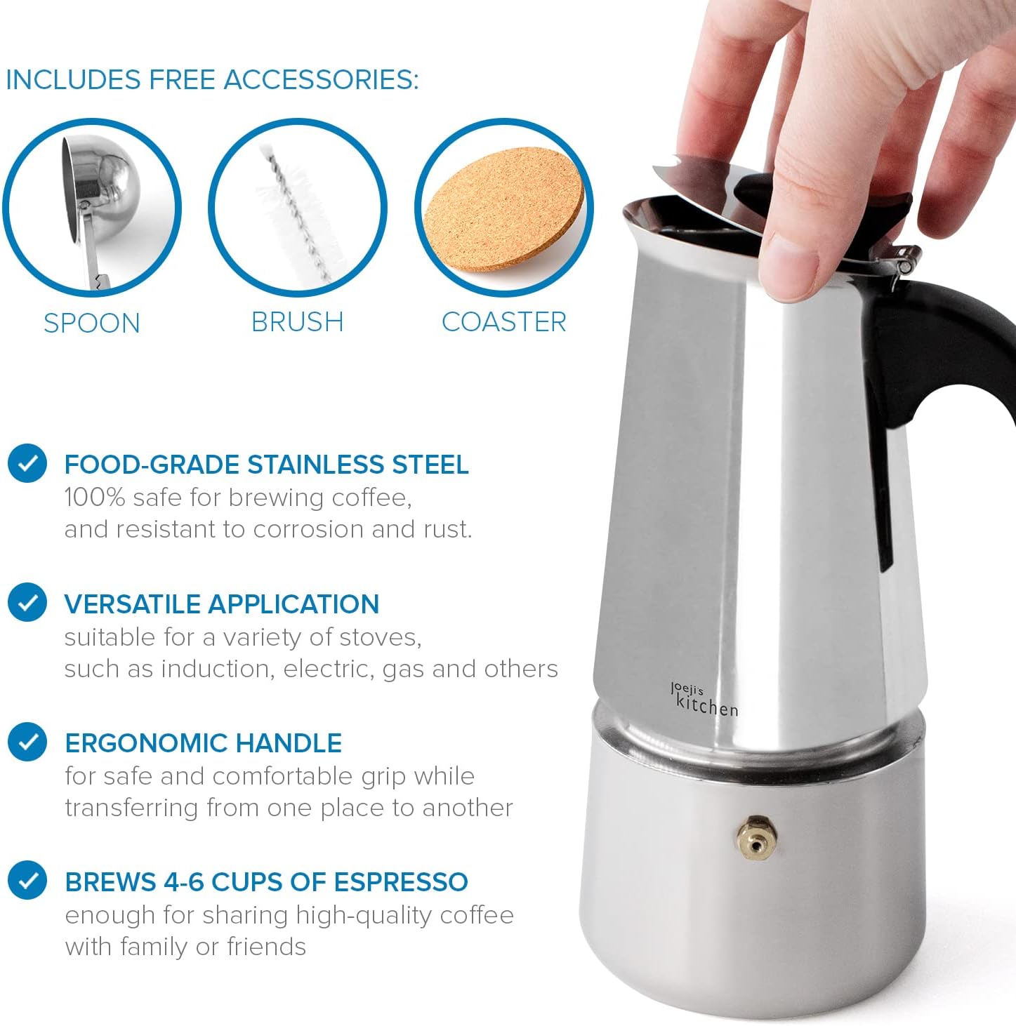 Joejis Stovetop Espresso Maker Induction Hob Cafetiere 300ml / 6 Cups