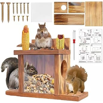 Squirrel Feeder Weatherproof Squirrel House Wooden Feeding Station Squirrel House Squirrel Feeder for Garden