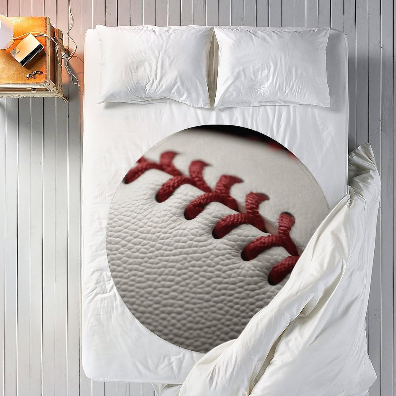 Baseball Lace Close Up Blanket Round Beach Tapestry Flannel Round Tablecloth Boho Beach Blanket Home Decor Indie Rug Comfortable Yoga Mat for Multi Scenario Usage