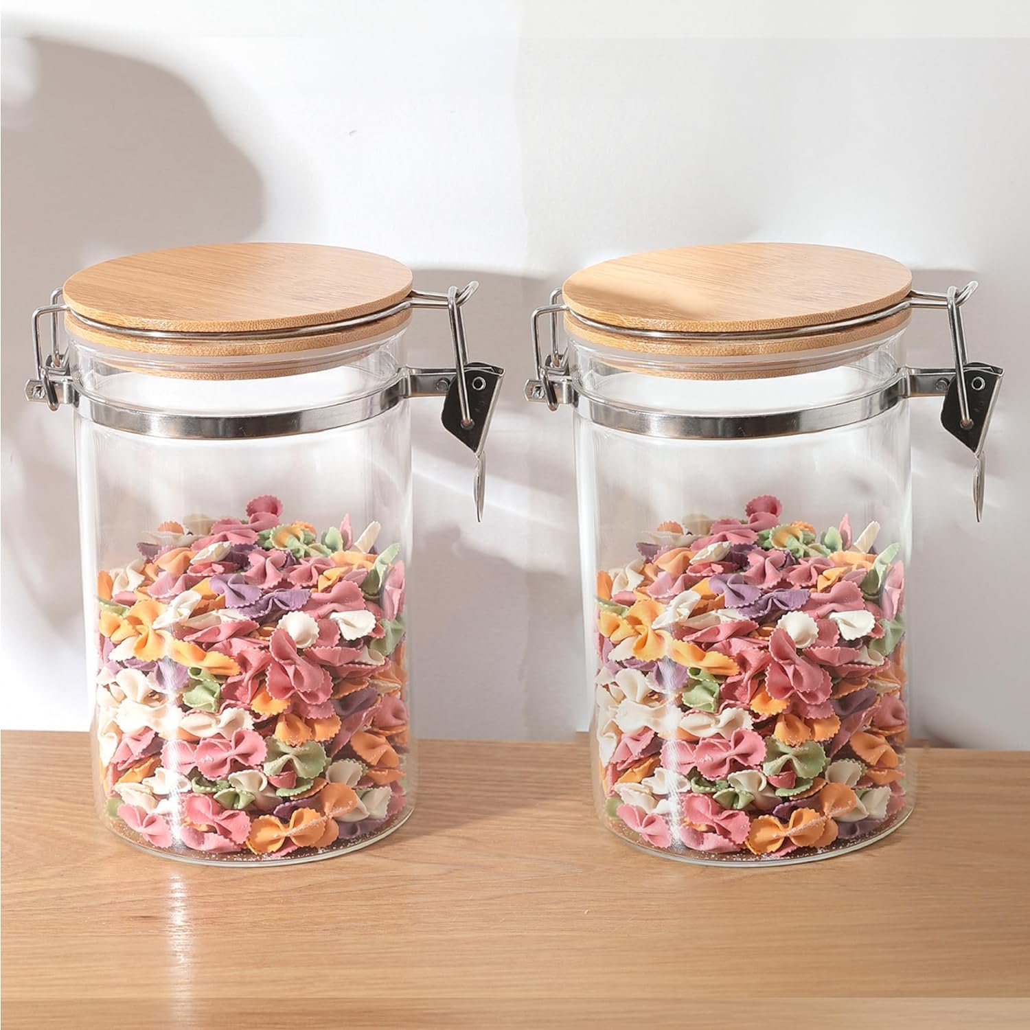 Kuber Industries Borosilicate Glass Jar with Bamboo Lid | Kitchen Organizer Items & Storage | Multi-utility, Leakproof, Airtight Storage Jar for Cookies, Snacks, Tea, Coffee, Sugar | Set of 2 (1000ml)