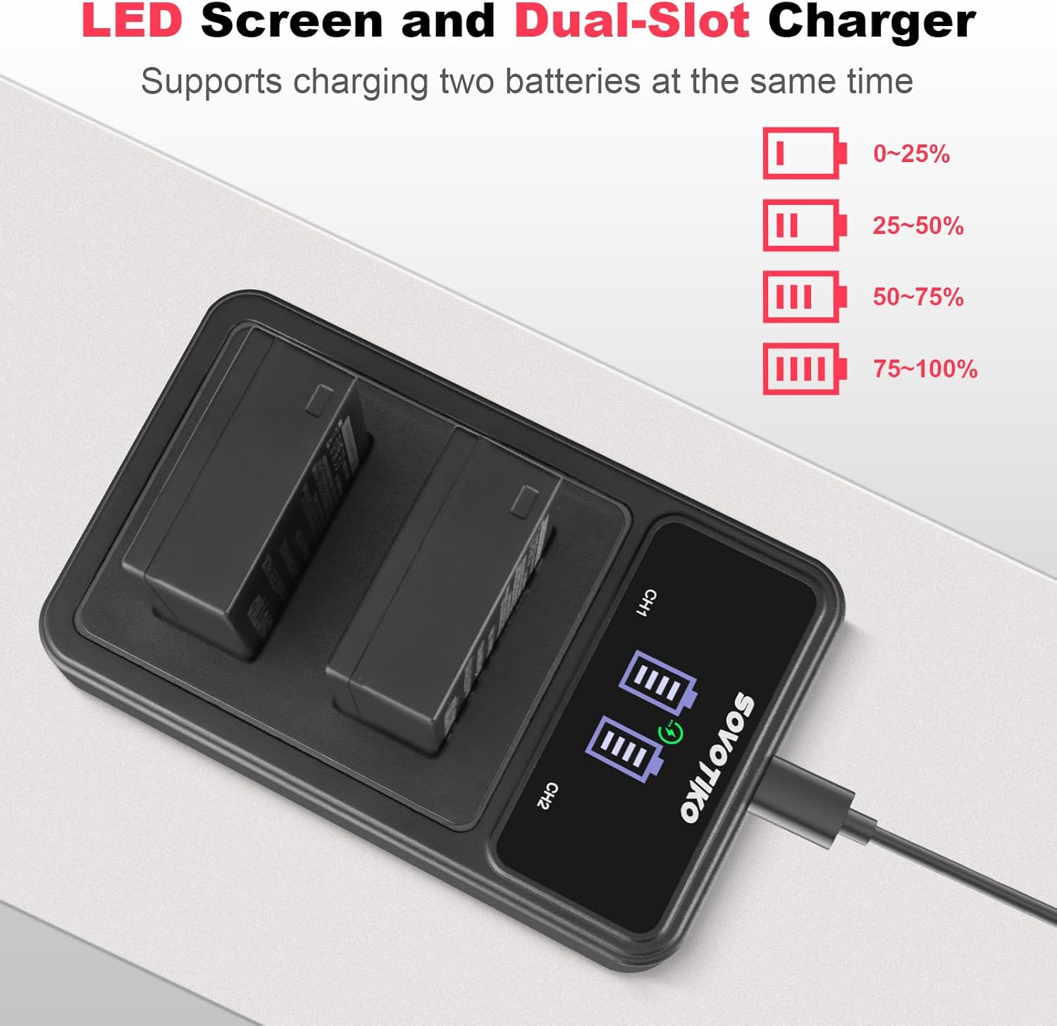NP-W126S Battery 2-Pack and Dual Port PD Fast Charger for Fujifilm NP-W126 NP-W126S X-T100, X-T200, X100F, X100V, X100VI, X-S10,X-T10, X-T20, X-T30 II, X-Pro2, X-Pro3, X-T1, X-T2 Camera - Image 4