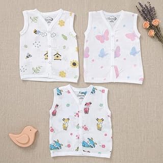 Cloud Nest 100% Cotton Muslin Jabla for Newborn Baby (0–3 Months) | Ultra Soft, Breathable Sleeveless Vest | Front Open Sn... Price In India