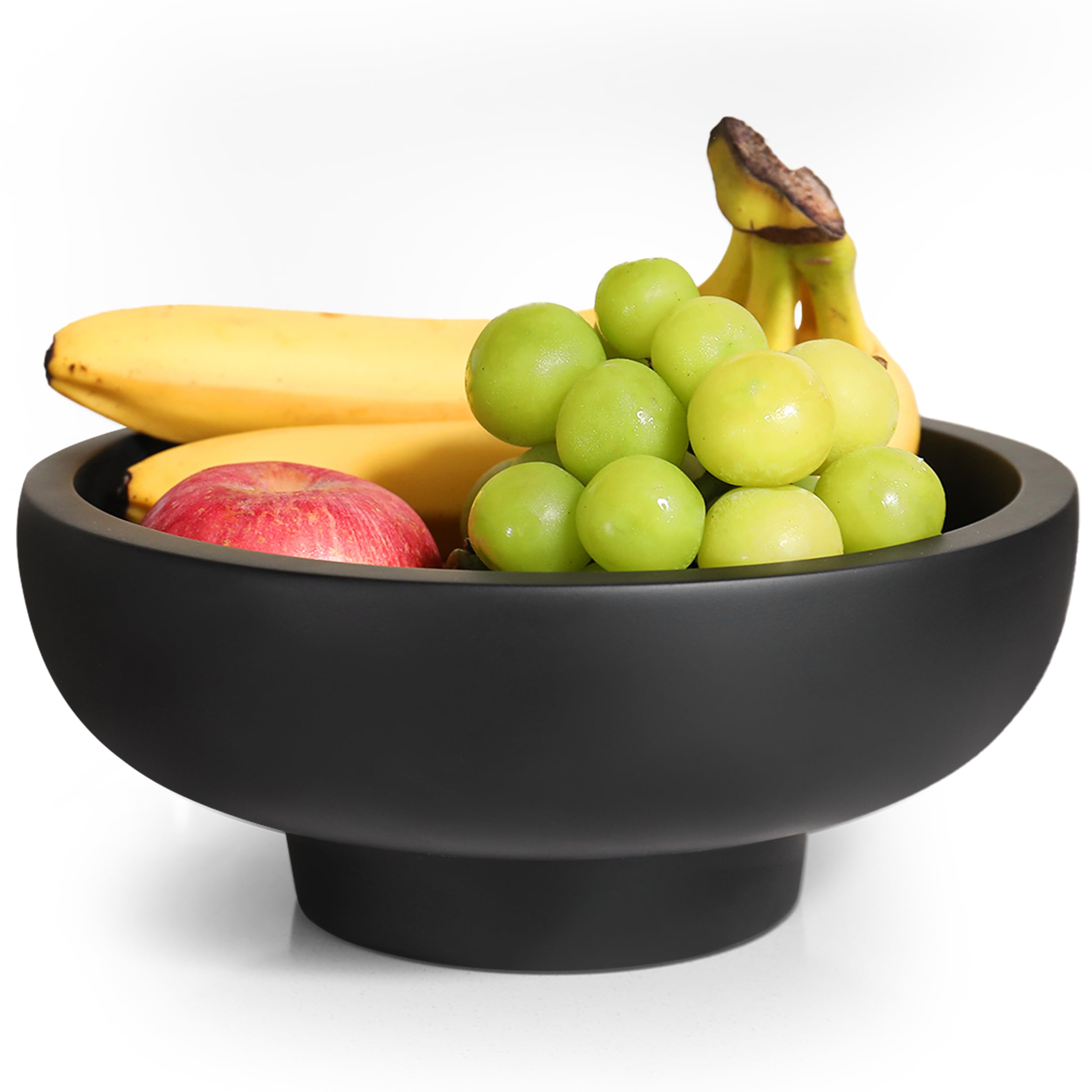 Concrete Fruit Bowl – Large Decorative Pedestal Bowl for Kitchen Counter, Entryway, or Coffee Table – Modern Catch – All Key Bowl – Heavyweight Centerpiece for Home Decor (Black)