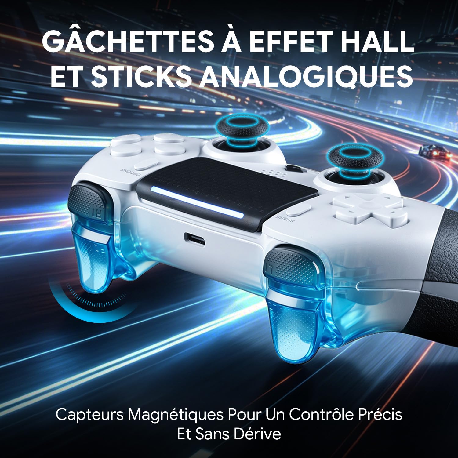 NITHO EVOLUTION Manette Sans Fil Compatible avec PS5 Pro/Slim, PC, iOS et Android, Joysticks à Effet Hall, Double Vibration, Turbo, Macro, Pavé Tactile, Capteur 6 Axes et Prise Jack 3,5 mm