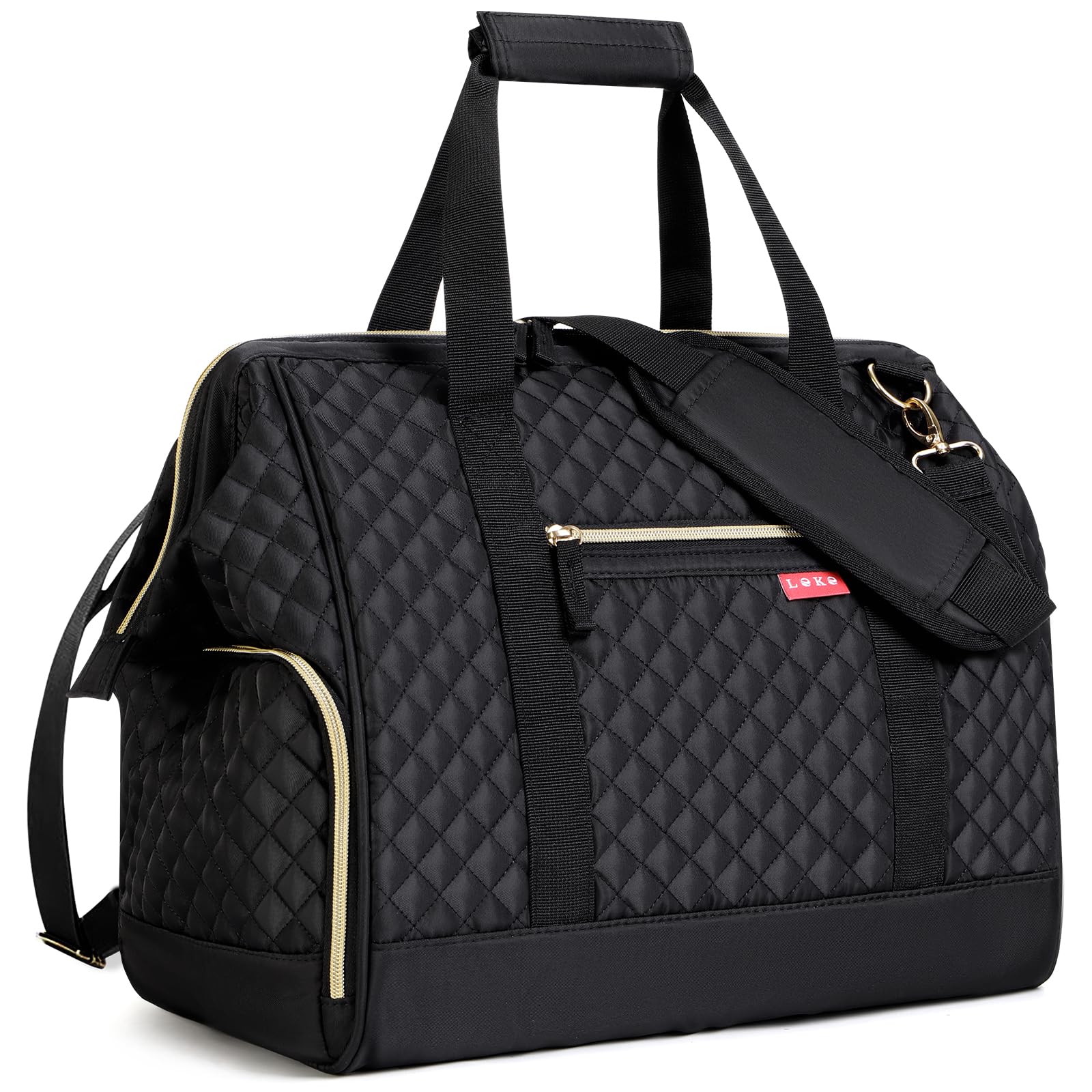 Lekesky Borsa da viaggio donna 33L, Nero trapuntato, 45L