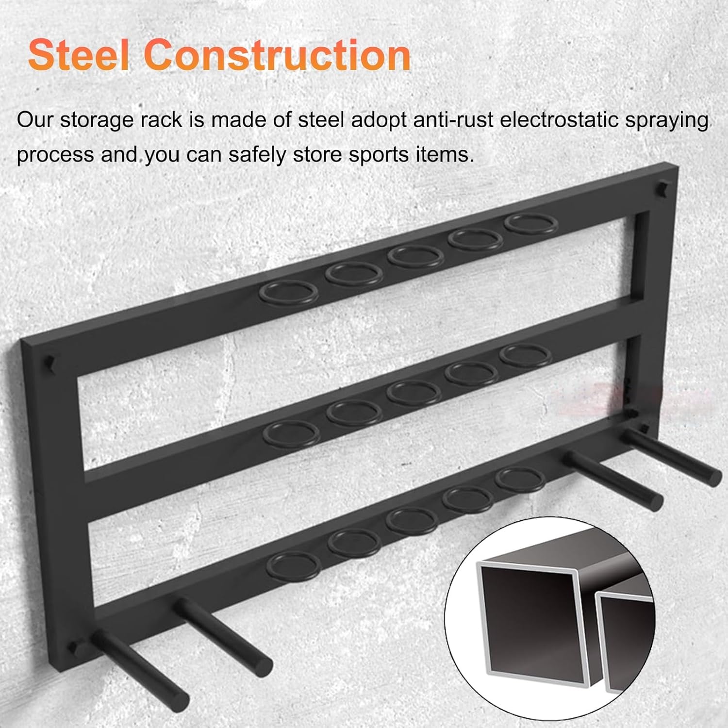 Sports Ball Organizer Holder Shelf Wall Mounted Holder for 4 Paddles and 15 Balls, Black Table Tennis Racket Storage Rack with Installation Fittings, Save Space/Easy to Install