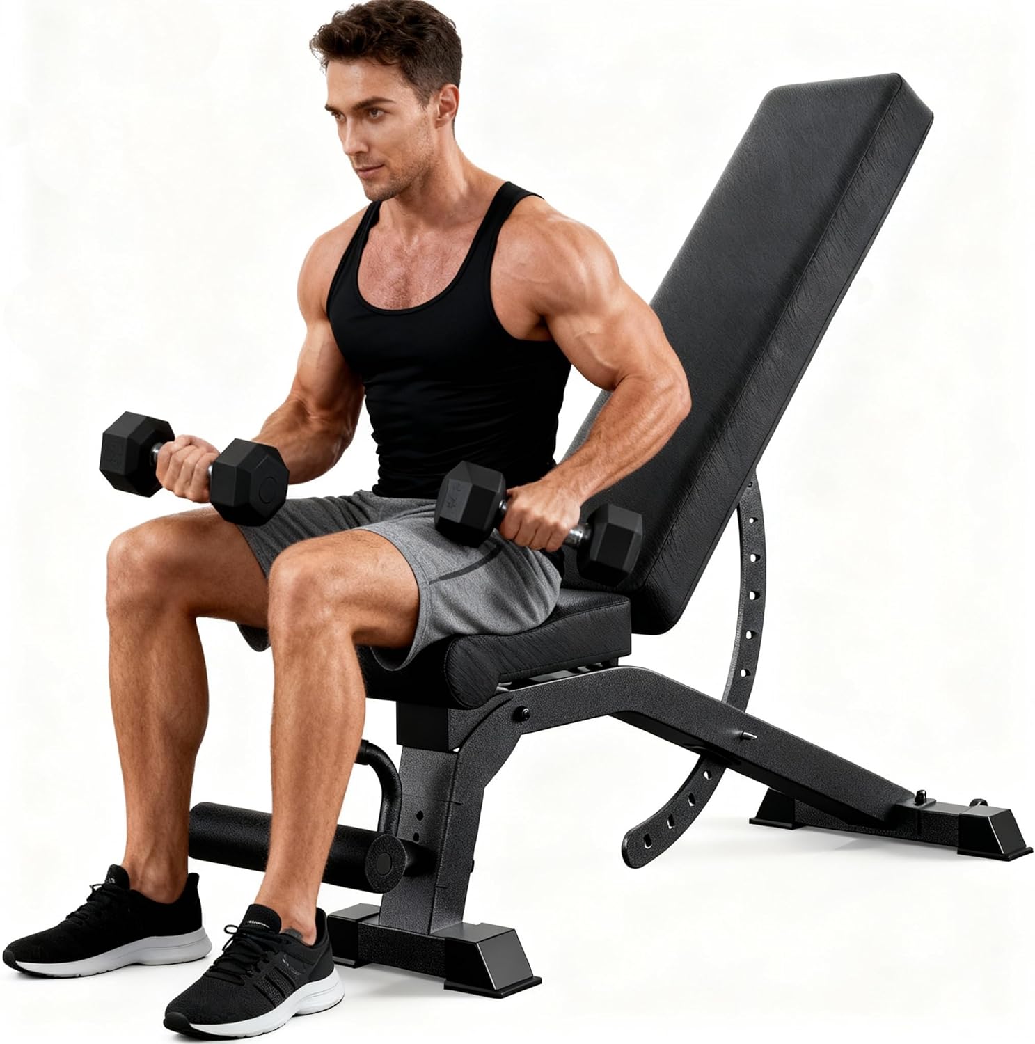 192-Setting Adjustable Weight Bench, 1200LB Heavy Duty Workout Bench for Home Gym, Commercial Incline-Flat-Decline Bench Press for Full Body Fitness, 4 Suitable Leg Rest Gears with Fully Upright Backrest