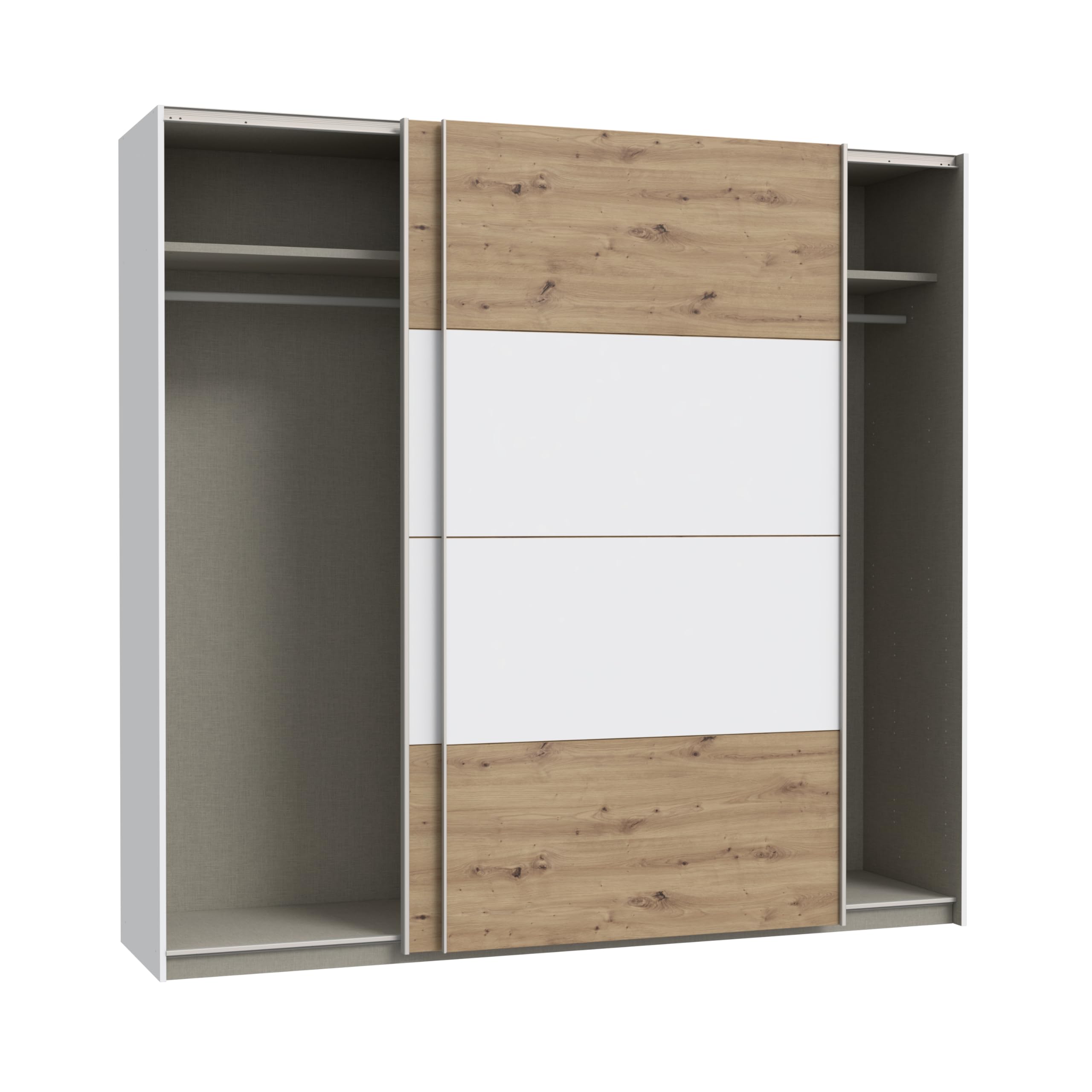 Homely | Armario de Puertas correderas DOMY 220 | Acabado Laminado sintético Color Roble Artisan/Blanco Mate | Medidas 220x61,2. Altura 210 cm. | Diseño Funcional