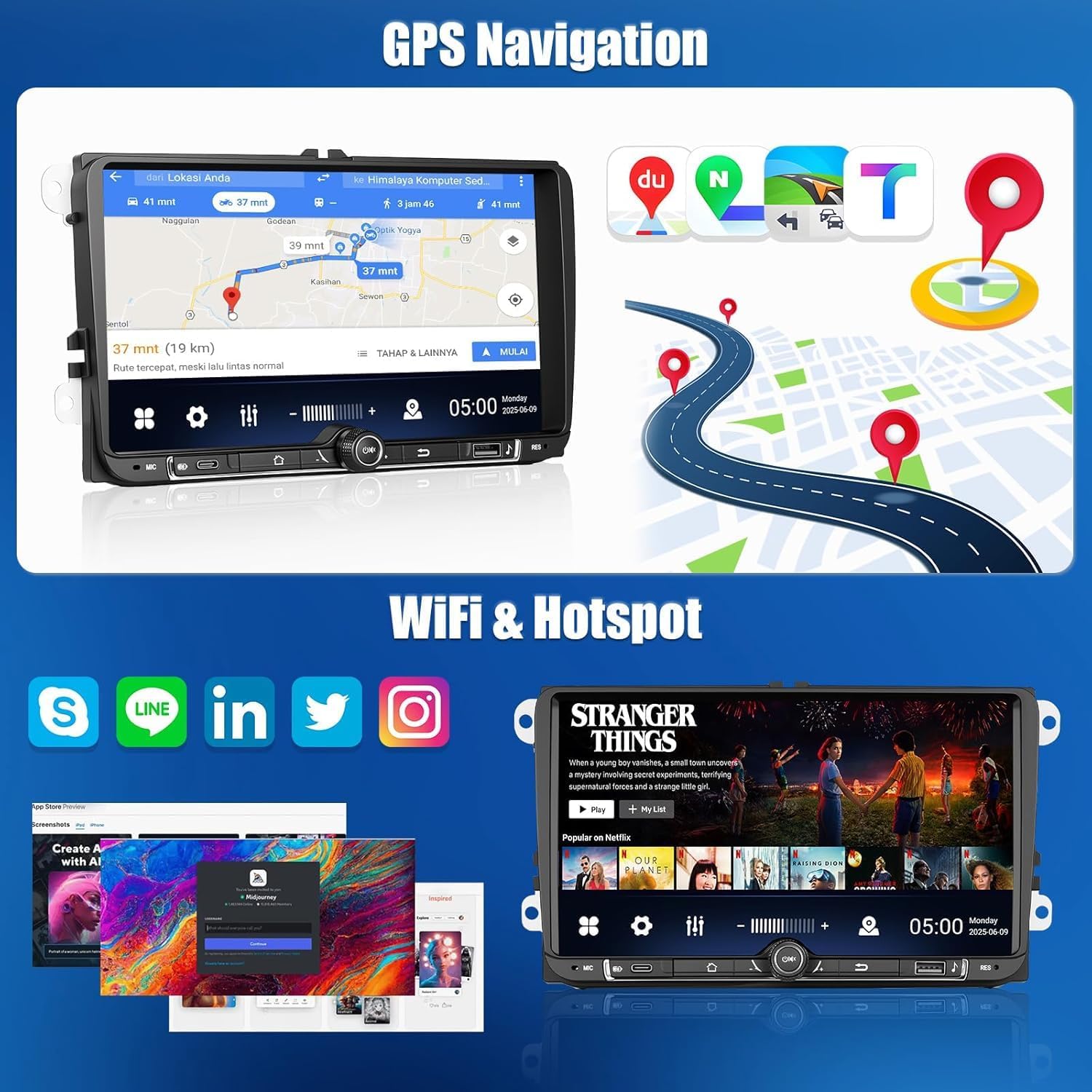 GPS Navigation and WiFi connectivity features on SIXWIN car radio