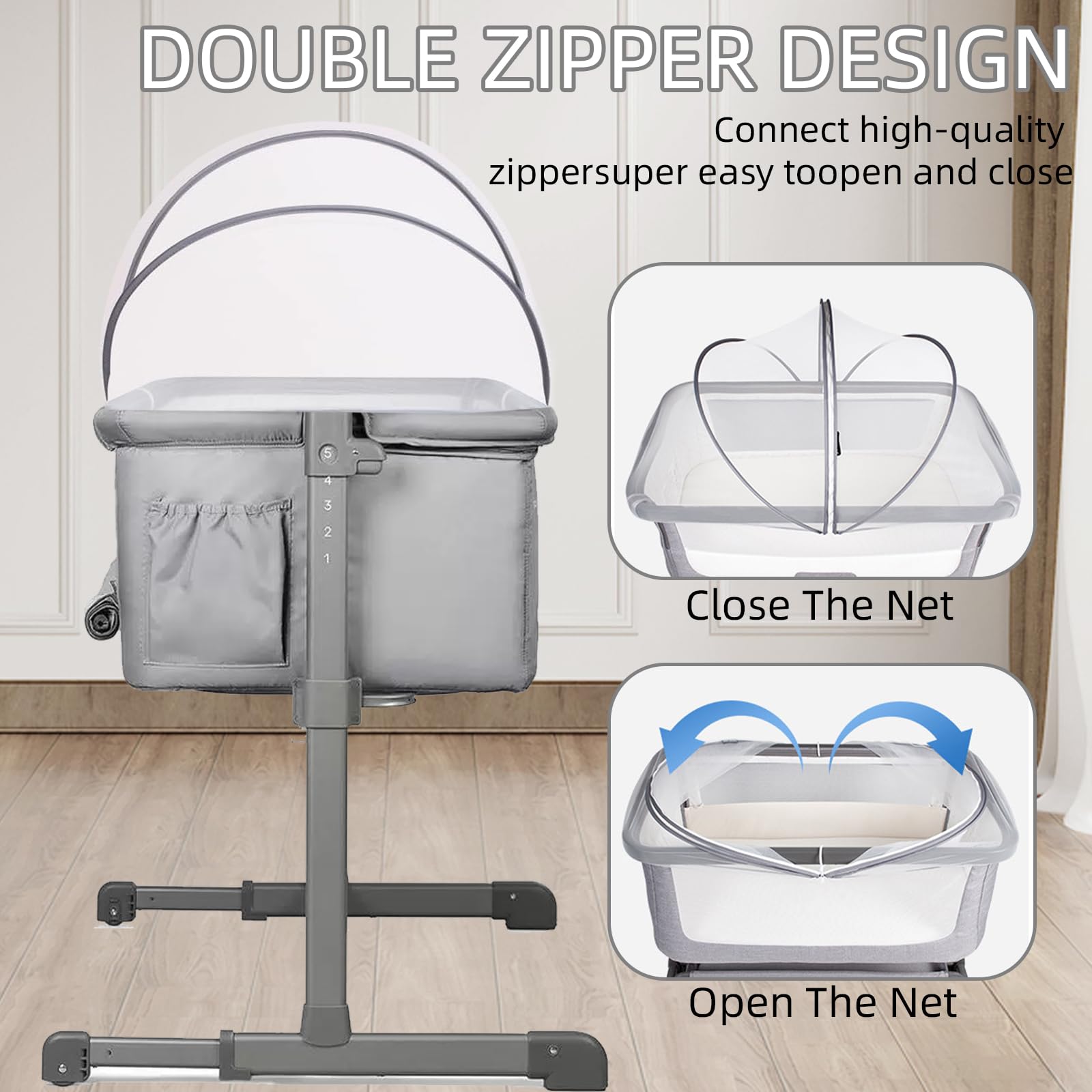 Zanzariera universale per lettino, zanzariera stabile per lettino da viaggio, con chiusura lampo, resistente per lettino, 96 x 55 cm, colore bianco