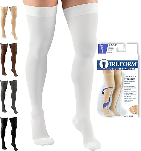 Miniatura 13 de Truform - Calcetines de compresión de 20-30 mmHg para hombres y mujeres, hasta el muslo, punta cerrada, con detalle de puntos en la parte superior