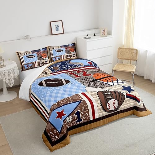 Miniatura 253 de Castle Fairy Juego de ropa de cama de béisbol, tamaño matrimonial, juego de edredón de 3 piezas para niños, niños, adolescentes, decoración