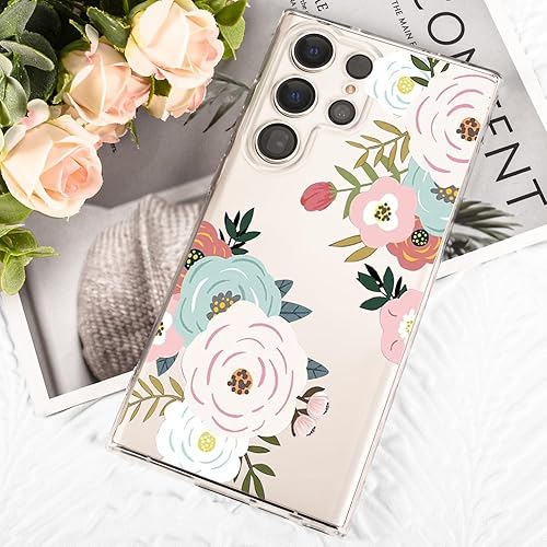 Miniatura 7 de Funda ultra transparente para Samsung Galaxy S23 con diseño de flores, TPU suave y delgado, patrón floral, transparente, funda protectora para niñas