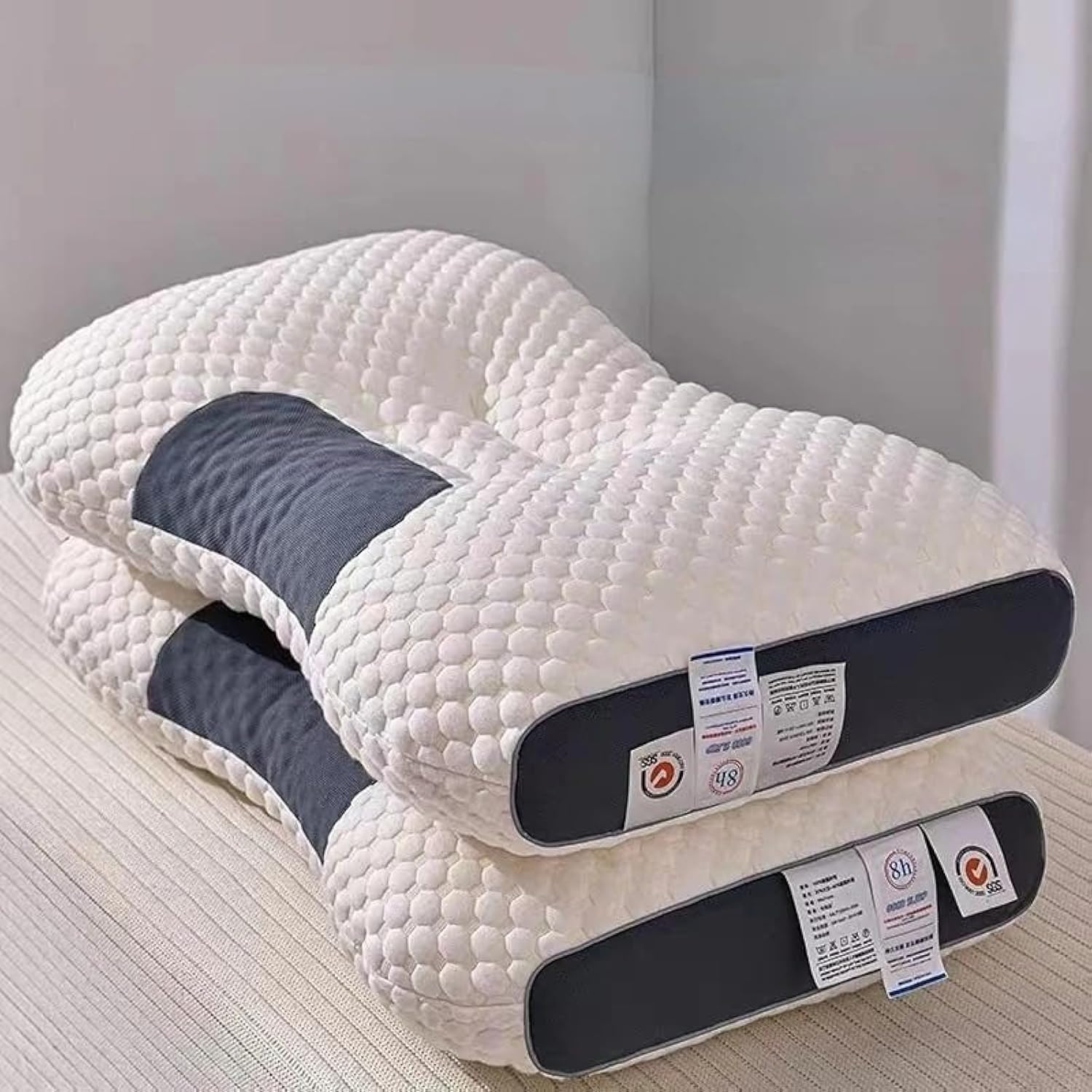 3D SPA Massage Pillow Partition to Help Sleep and Protect The Neck Pillow Knitted Cotton Pillow Bedding (1pcs Honeycomb Shape)