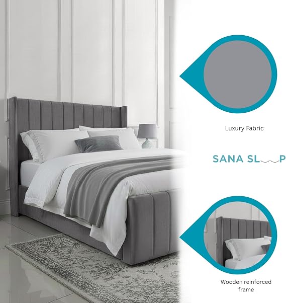 King Size Upholstered Ottoman Gas Lift Bed Frame in Plush Grey Fabric - Strong Structure, Easy to Clean, Ample Storage Space, Includes Option for Mattress - Stylish and Functional Bedroom Solution
