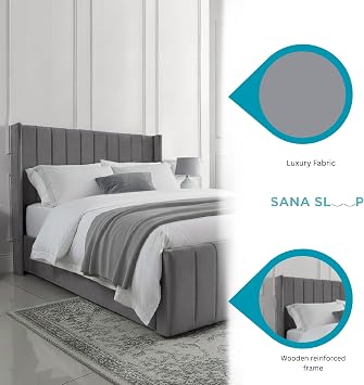 King Size Upholstered Ottoman Gas Lift Bed Frame in Plush Grey Fabric - Strong Structure, Easy to Clean, Ample Storage Space, Includes Option for Mattress - Stylish and Functional Bedroom Solution