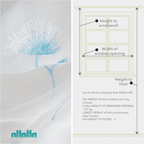 Miniatura 7 de Juego de 2 paneles de cortinas traslúcidas bordadas de gasa transparente, bolsillo para barra, cortinas traslúcidas blancas filtrantes de luz para