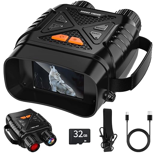 Twin Night Vision Glasses for Adults with 10x Zoom and 32GB Card for Photos and Videos, Glasses for Wildlife Watching, Hunting and Night Fishing