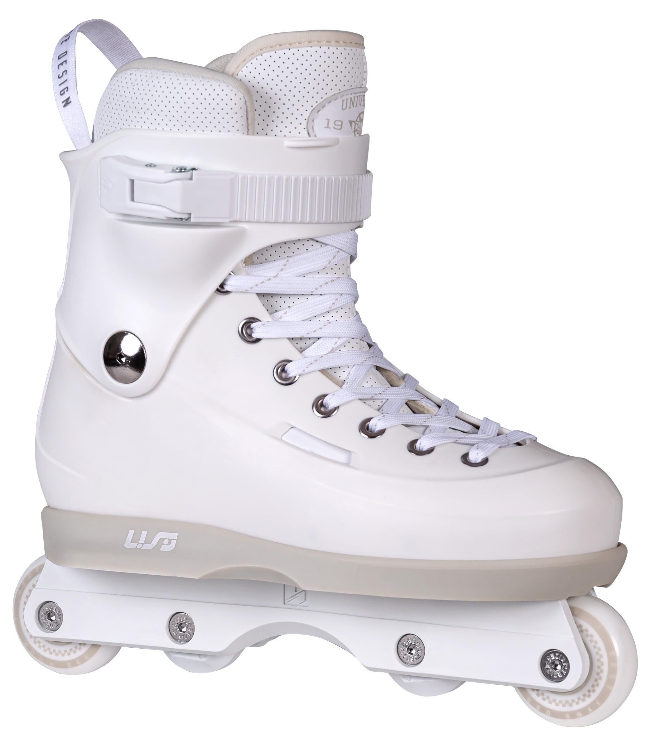 USD Sway Chess White Stunt Skates - Pattini in linea aggressivi Hardboot, Kizer Fluid IV UFS, 60 mm, 88 A, cuscinetti a sfera ABEC 9, bianco/grigio per Street & Park