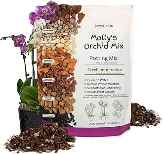 Molly's Orchid Potting Mix - Premium Gritty Soilless Orchid Mix - Chunky High Drainage vs Standard Potting Soil for Indoor Plants - Contains Bark, Coco Chips, Akadama, Pumice, Lava Rock 3 Dry Quarts
