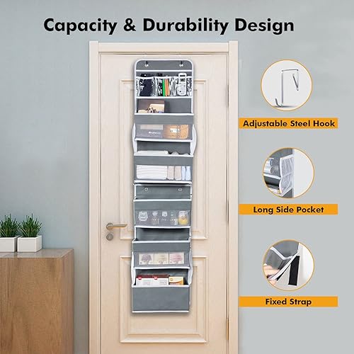 Miniatura 4 de BrilliantJo 2 paquetes de 6 estantes organizadores sobre la puerta, flexible, 1 dividido en 2 (4 paquetes de 3 estantes), soporte de pared para