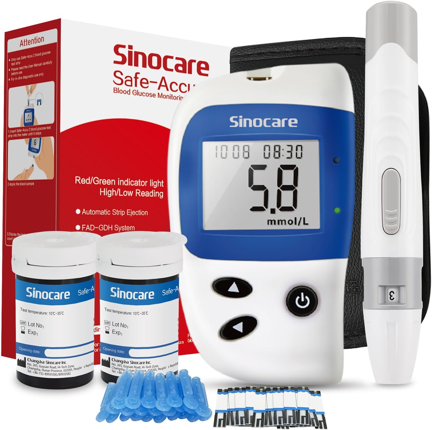 Blood Sugar Monitor, Sinocare Safe Accu2 Blood Sugar Test Kit with 50 Test Strips & 50 Lans.Diabetes Testing Kit for Home Use UK