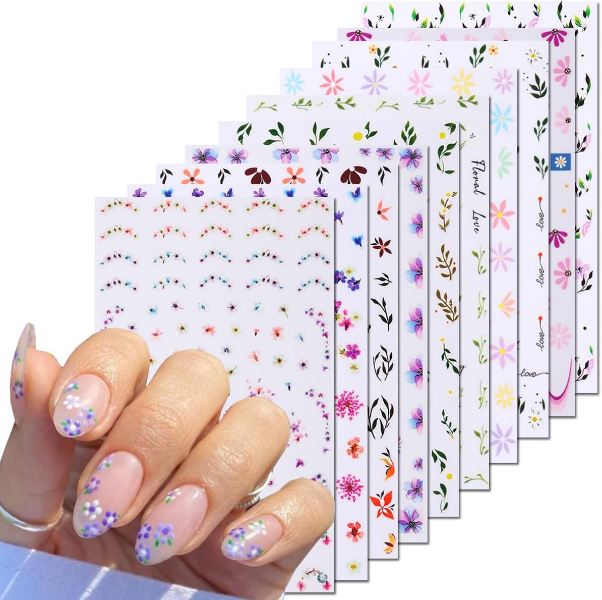 Amazon.com: 10 Sheets Butterfly Nail Stickers for Women, Flower Leaves ...